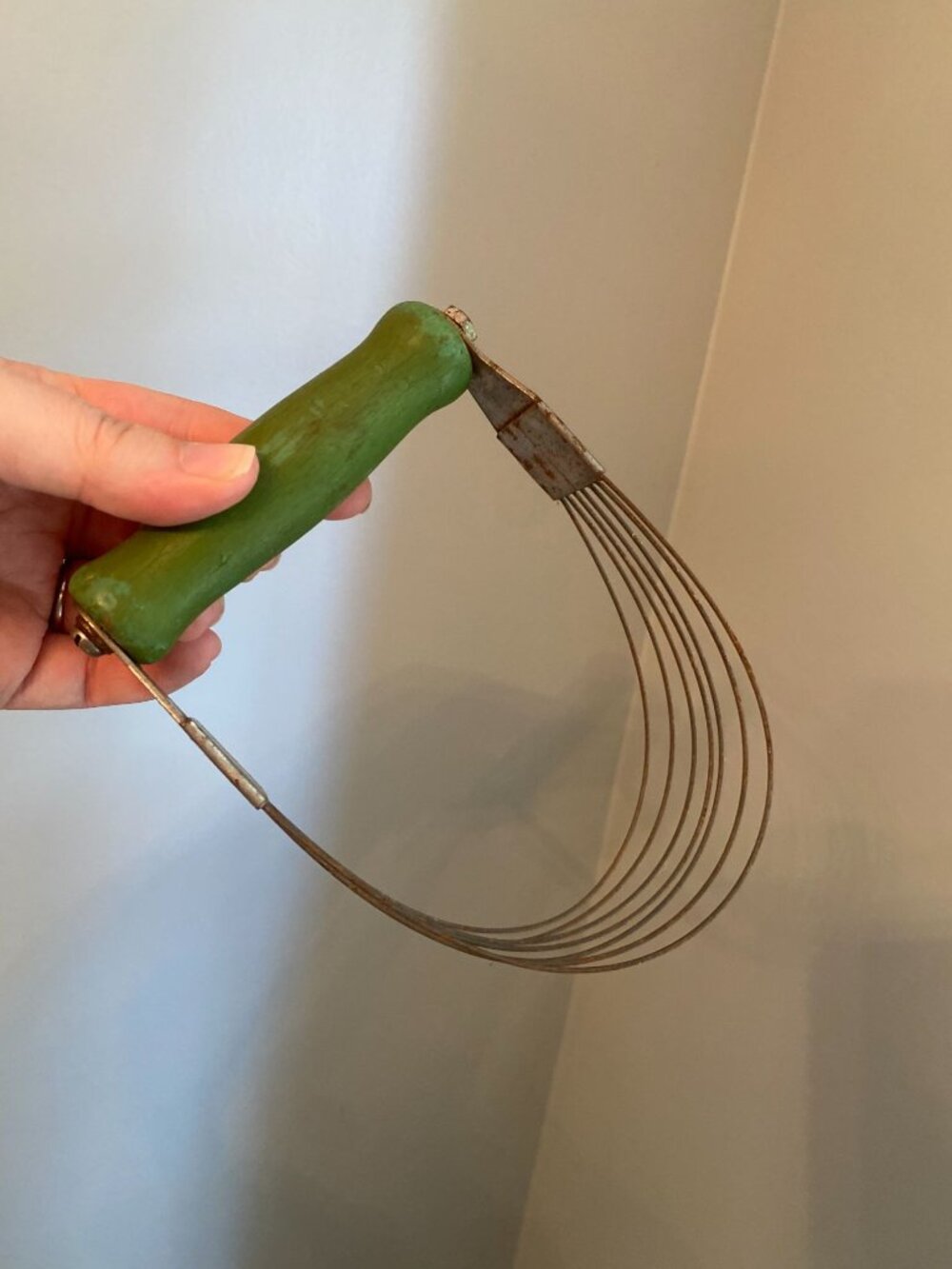 Vintage Androck Green Wooden Handle Wire Pastry Blender - Rustic Kitchen Utensil
